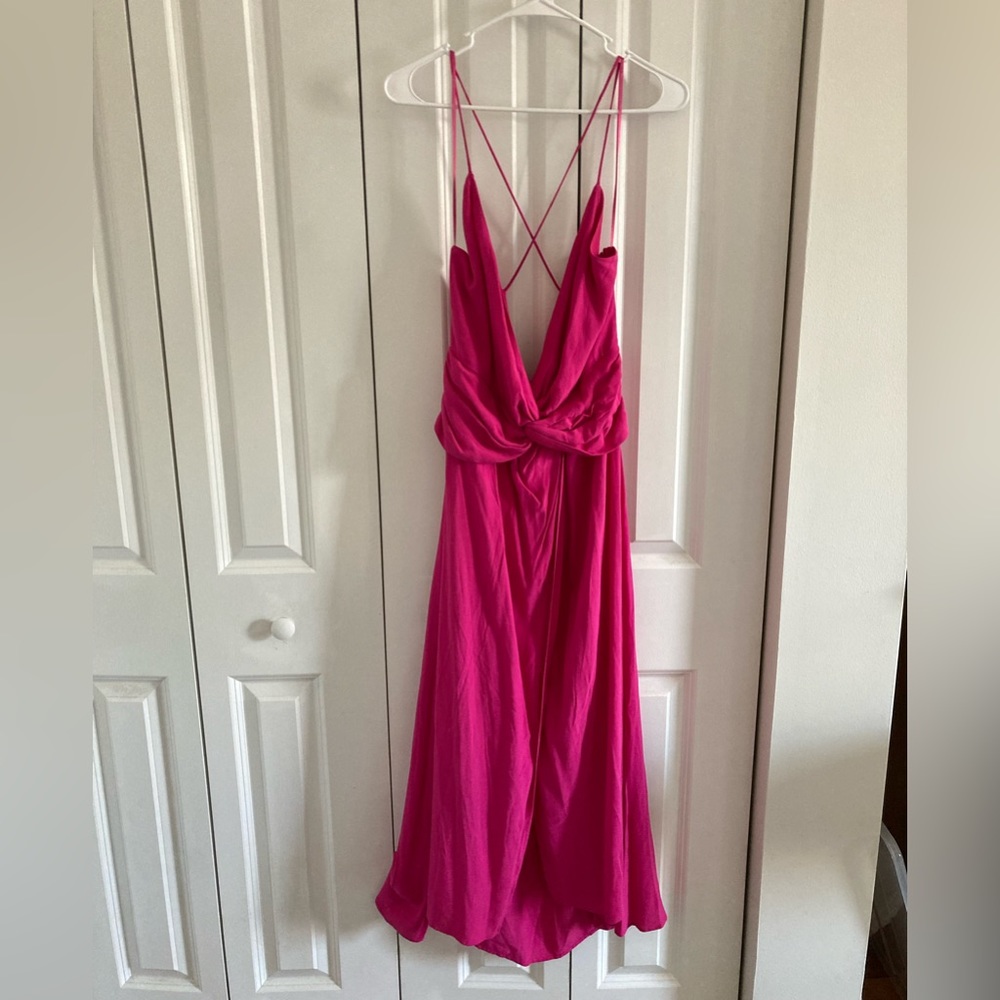 Zara Bright Fuchsia Pink Twist-Front Midi Dress